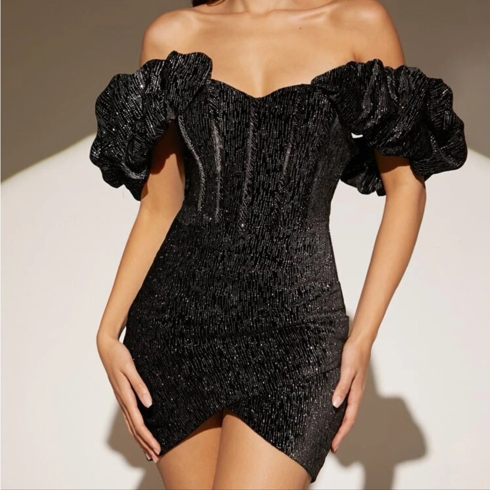 Glitter OTS corset mini dress